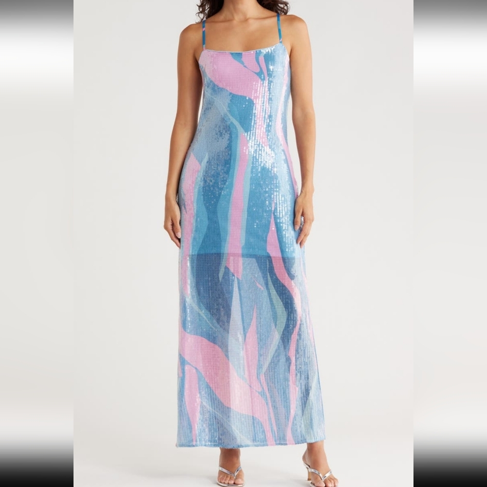 Hutch Blue and Pink Sequin Maxi Dress